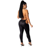 Phoenix sexy nightclub outfit backless jumpsuit New snakeskin wrinkle sexy suspender jumpsuit