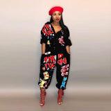 Sexy alphabet printing hot selling speaker package jumpsuit Casual loose fitting suit in stock