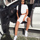 Fashion 2 Pieces Casual Sports Sexy Two Piece Set Women Crop Tops And Shorts Bodycon Matching Set C13009