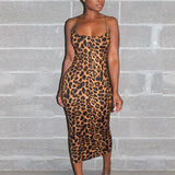 Sexy Cheetah Leopard Print Midi Dress Women Clothes Plus Size Vestido Elegant Spaghetti Strap Bodycon Night Club Dresses