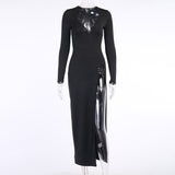 Solid color slim long-sleeved dress+Sexy high slit pin dress High quality fabrics long skirts for ladies