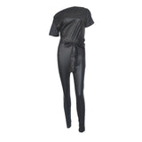 Phoenix Hot style jumpsuit casual PU leather pants new leggings with one shoulder sexy leather bodysuit jumpsuit