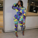 Stylish printed long sleeve pants sport suit for women