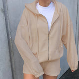 X00750L Hot style ladies two-piece set+New fashion corduroy long sleeve hooded zipper hoodie shorts set