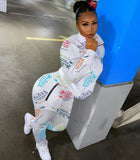 X01144S Stylish digital printed monogram hoodie sports suit