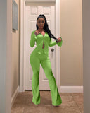 X00453L Phoenix New arrival sport women two-piece set+Two-piece flared trousers with slit sleeves