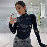 X01580C Phoenix Character Print Bodysuits Women 2021 Autumn Turtleneck Skinny Streetwear High Waist Elastic Female Bodycon Sport