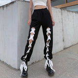 X00621M Women's fashion web celebrity street style chic feature lace-up casual pants