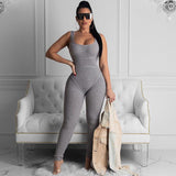 Solid sleeveless jumpsuits women fitness slim rompers zipper long bodysuit skinny jogger jumpsuit active wear