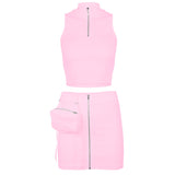 X00532M Autumn new women's wear New slim zip detachable waist vest skirt suit Pocket short skirt casual set