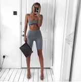 X00120M 2021 Women Hot sale sexy nightclub summer two-piece set Solid Color hollow out 2 Piece Crop Top And Shorts Activewear