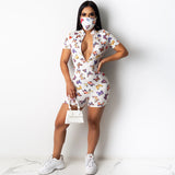 workout active bodycon Personalized zipper short sleeve butterfly print jumpsuit 2020 summer hot style