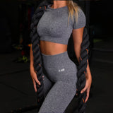 X01120C fitness tracksuit women letter print 2021 fashion 2 piece set skinny sport wear elastic hight playsuit female casual