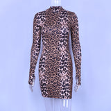 hot sale summer long sleeve leopard women dress sexy