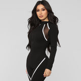 Black Sexy Bodycon Jumpsuit Romper Long Sleeve Bodysuit Women Zipper Mesh Jumpsuits Elegant Full Length Tracksuits