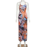 Phoenix New arrival sexy women dress+Sexy slit and a trendy halter print dress