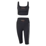 2020 sleeveless letters embroidery sexy crop tops biker shorts summer women bodycon stripe tracksuit
