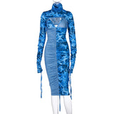 X01075M 2021 autumn/winter women's high-necked long-sleeve tops and Sexy V-neck dress Hot style two pieces set in stock