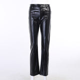 X00749L Fashion minority design sense of double pocket long leather pants sexy slim personality PU leather pants woman