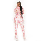 Phoenix Rose print back open zipper long sleeve cuff long trousers