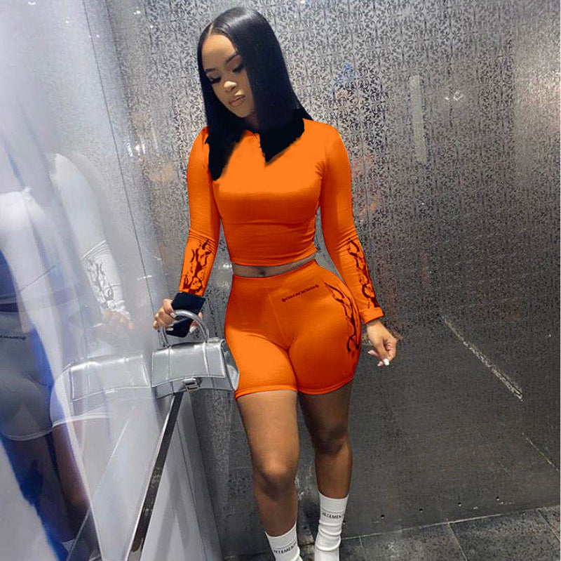 X00131M 2021 summer women clothing 4colors crop top Tshirt with shorts two piece outfit 2 piece short set