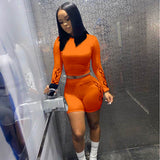 X00131M 2021 summer women clothing 4colors crop top Tshirt with shorts two piece outfit 2 piece short set