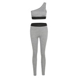 sporty fitness tracksuit women one shoulder tank+leggings 2 piece elastic sporty skinny active wear casual fashion outfit