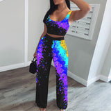 X00693S 2021 Autumn Position print wide leg pants sport suit