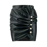 instagram spring faldas irregular ruched mini leather skirts sexy women