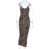 Summer Sexy Snake Leopard Print Midi Dress Women Clothes Vestido Elegant Spaghetti Strap Bodycon Club Dresses