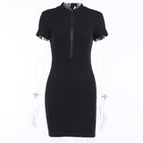 zipper sexy mini dress skinny short sleeve o-neck short sleeve solid women dresses summer 2020 fashion slim clubwear