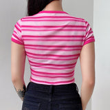 X00253M Factory outlet 2021 summer women tops Slim sexy butterfly casual stripe round neck T-shirt short sleeve top