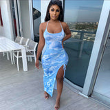 Women's slit and lace-up dress 2021 Summer new print slim sexy dress