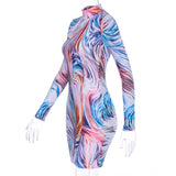 Fashion Printed Bodycon Women Mini Dress Party Sexy Skinny Clubwear Long Sleeve 2020 Spring Dresses