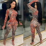 Phoenix New arrival Long-sleeved printed jumpsuits+Slim patterned long-sleeved club suits