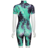 turtleneck short sleeve romper women summer fitness bodycon tie dye playsuit skinny 2020 fashion streetwear casual