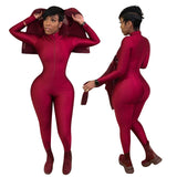 2020 New winter Women's Solid color long zip long sleeve jumpsuit nightclub wear