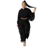 2021 hot style Tassel crop bat sleeve hoodie suit casual fashion women's 2 pieces set plus size in stock