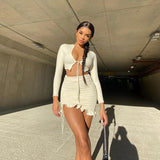 X00481V New 2021 Fall and winter dress new long-sleeved cardigan high waist buttock skirt casual suit