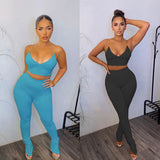 X01290C summer tracksuit women fitness matching set sleeveless v-neck backless bra+leggings solid elastic sporty casual outfit