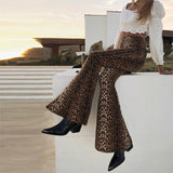 X00928M New autumn elastic high waist leopard bell-bottom women casual street fashion pants in stock