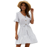 2020 v neck button polka dot short sleeve mini ropa mujer dress dresses women casual summer