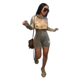 X01637C Phoenix Autumn and winter new fashion tie-dye wear hat hoodie casual high-waisted shorts set of women 2021 two pieces