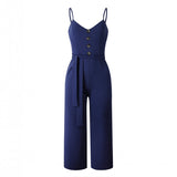 Summer Sexy Jumpsuits Women Rompers Elegant Belt Bandage Buttons Casual Wide Leg Pant Jumpsuit Overalls