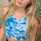 X00195M 2021 women hot hale Tie-dye printed vest stretch vest casual yoga crop tops sexy slim sweet tops