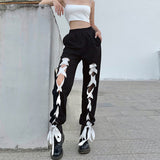 X00621M Women's fashion web celebrity street style chic feature lace-up casual pants