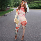 Fashion Long Sleeve Sports Womens Printed Jumpsuit Monos Mujer Bodycon Clothing One Piece Jumpsuits