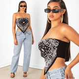 X00817M Phoenix 2021 autumn/winter crop blouse Sexy top bodycon Sexy club print strapless bandanna top