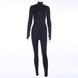 Spring Turtleneck Skinny Casual Jumpsuit Women Long Sleeve Sport Activewear Fitness Jumpsuits Rompers Overalls