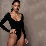 X00502S Casual Long Sleeve Bodysuit Womens Tops bodycon Female Bodysuits Spring 2021 Solid Round Neck Bodysuits Romper